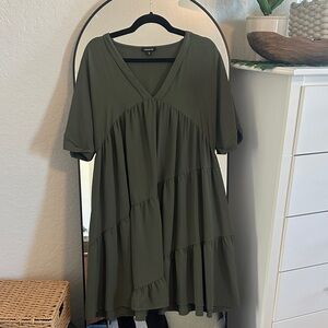 Elegant Olive V-Neck Tiered Dress